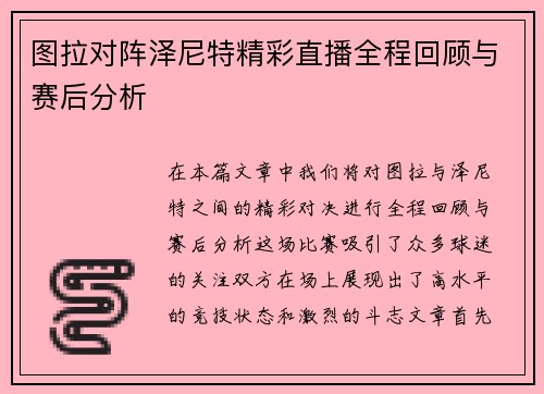 图拉对阵泽尼特精彩直播全程回顾与赛后分析